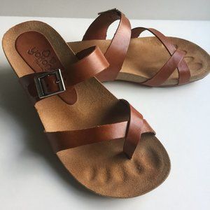 Yokono Brown Leather Slide Sandals Toe Strap 6.5